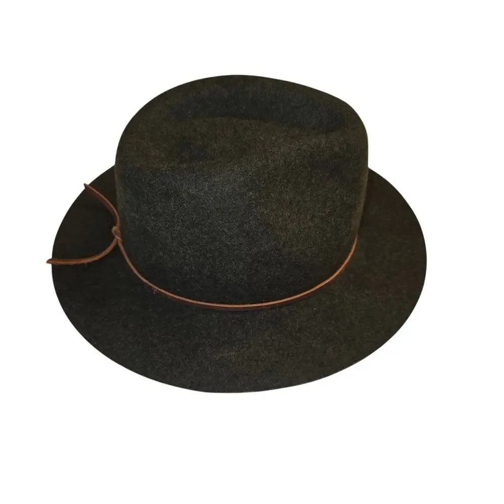 BRIXTON Wool Fedora Hat Leather Band 00212 M 7 1/4 (58 cm) -- Moss Green Western